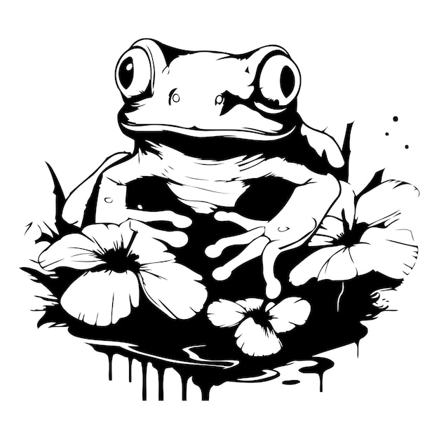 Vector frog with flowers vector illustration of a green frog with flowers