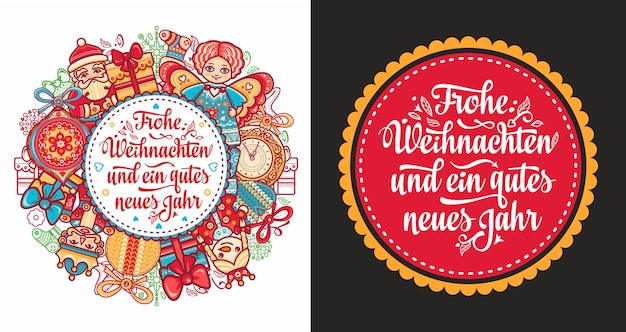 Frohe Weihnachten en Neues Jahr Duitse kersttypografiekaart