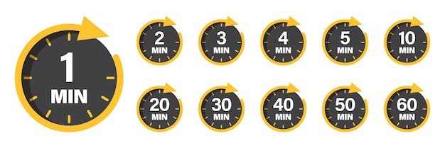 Vector from 1 minite to 60 minutes on stopwatch icon in flat style clock face timer vector illustration on isolated background countdown sign business concept