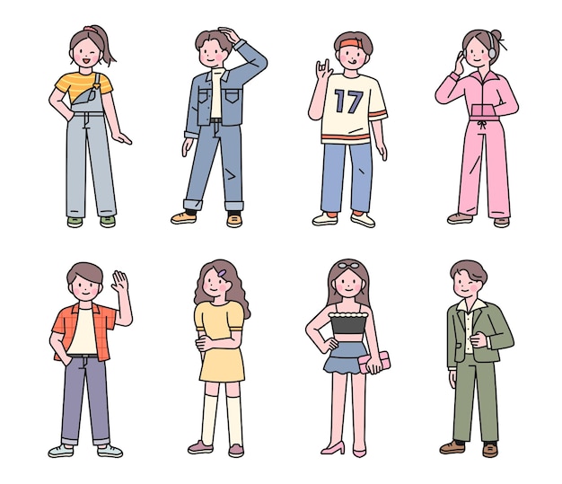 From the 90's A collection of characters in the 90's fashion style Cute illustration design with outline