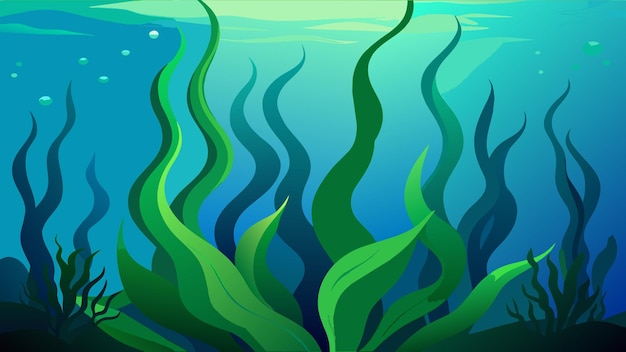 Vector from the depths of the ocean floor strands of seaweed sway in the currents their vivid green hues a