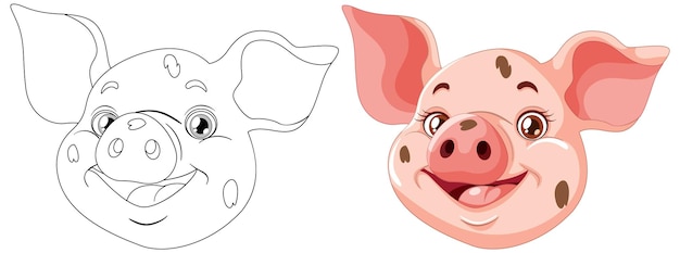 Vector from sketch to colorful pig illustration
