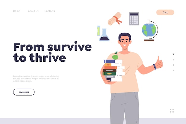 Vector from survive to thrive concept for psychological online service landing page design template