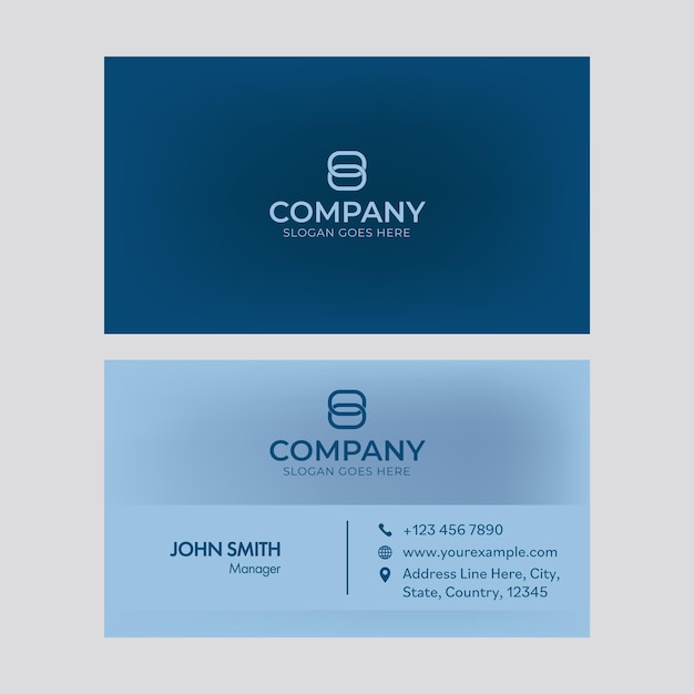 Vector front and back presentation of business card design in blue color.