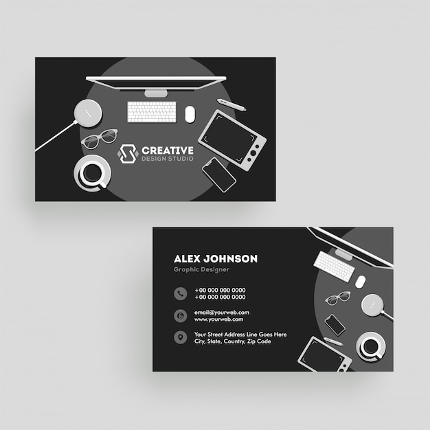 Front and back view of business card or horizontal template