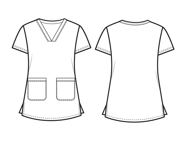 Vector front and back view of a scrub top outline