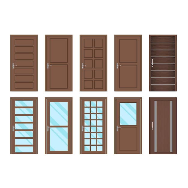 Front Buildings Doors in Flat Style