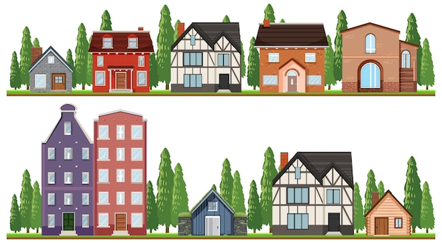 Vector front of country houses on white background