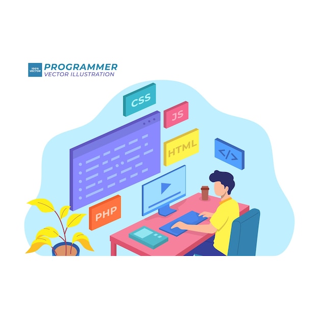 Front end developer flat illustration programmer software database