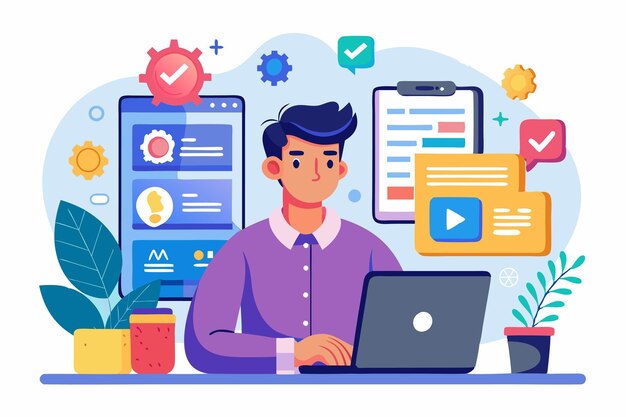 a front end developer focuses on coding and designing applications at a desk surrounded by technology front end developer with mobile application or program