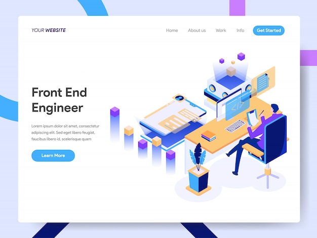 Front End Engineer Isometric Illustration voor websitepagina