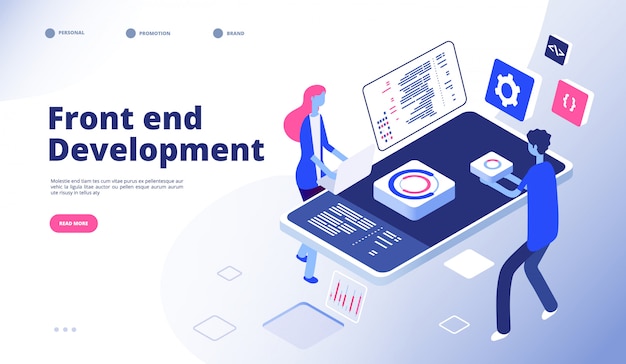 Front-end ontwikkeling. programmeur ontwikkelt computer website-interface front-end grafische engineering programmering bestemmingspagina