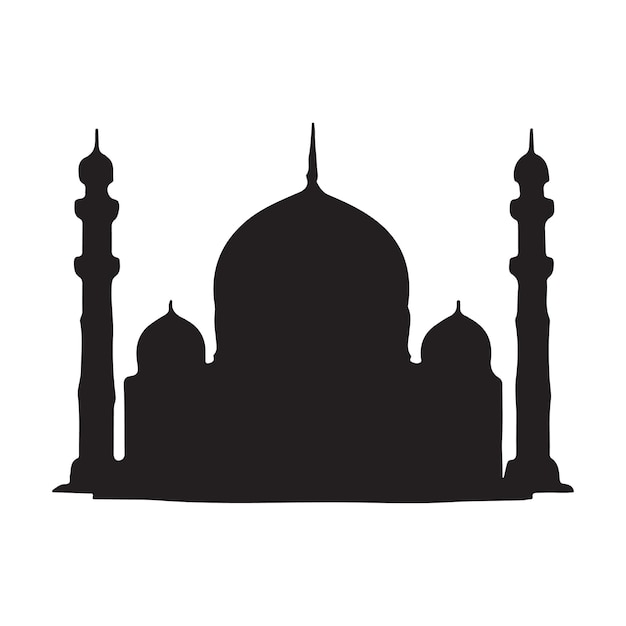 Vector the front side of the mosque silhouette white background