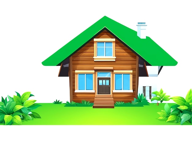 Front view of a house with nature elements on a white background illustration AI_Generated