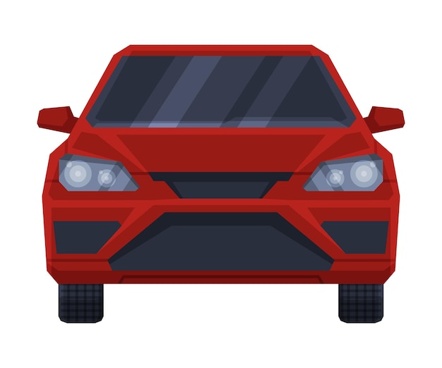 Вектор Фронтовый вид красного автомобиля городского автомобиля плоская векторная иллюстрация