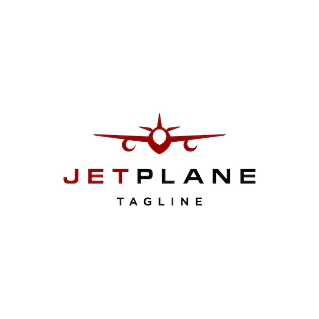Front view plane logo modern private jet red airplane silhouette front view jet plane vector