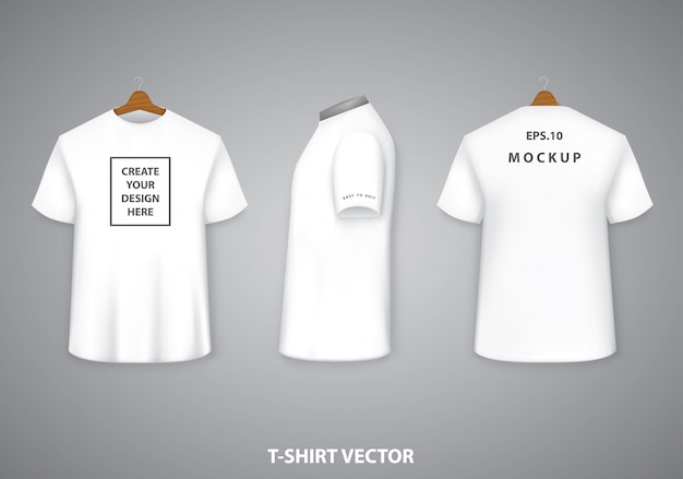 Vector front view, side view and back view t-shirt template