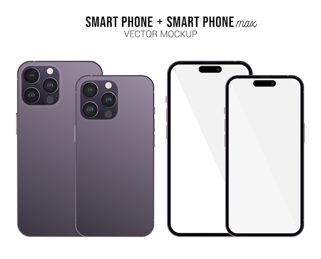 Vector front view smartphone vector illustration. purple color phone mockup with white screen. isolated