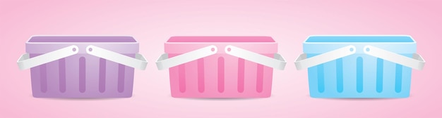 front view of sweet pastel purple and pink and blue shopping basket 3d illustration vector