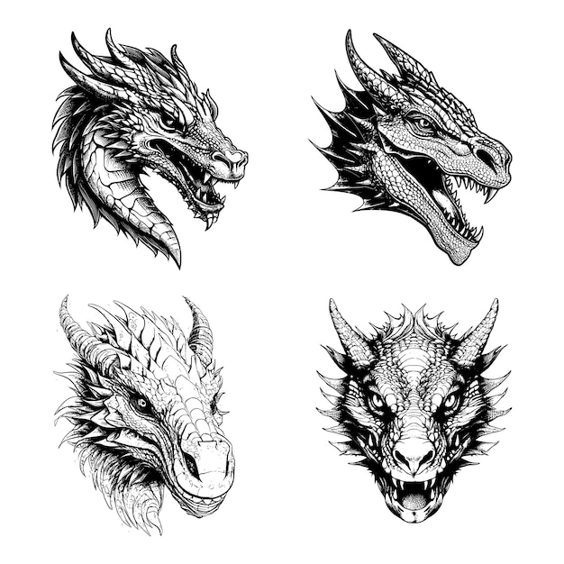 Front view of a wyvern head 1 color vector art black on white background