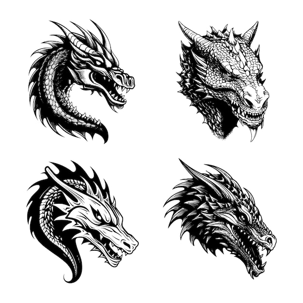 Front view of a Wyvern head 1 color vector art black on white background