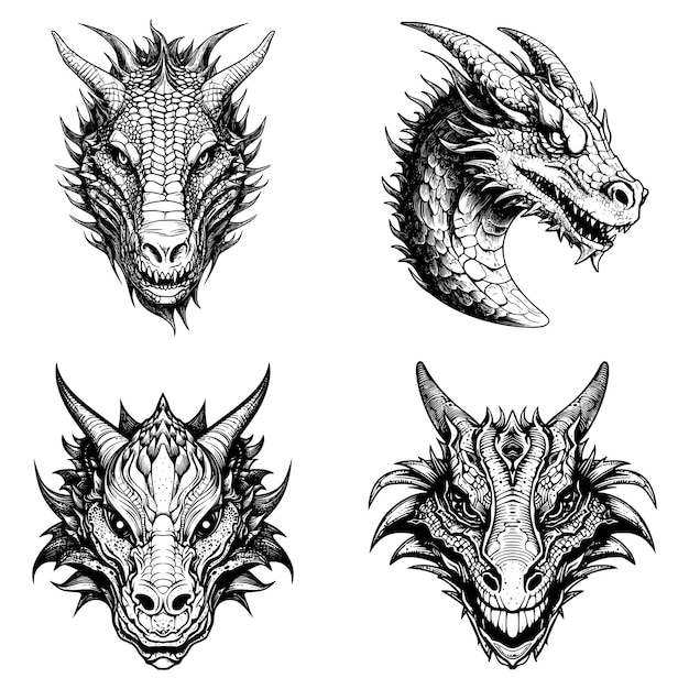 Front view of a Wyvern head 1 color vector art black on white background