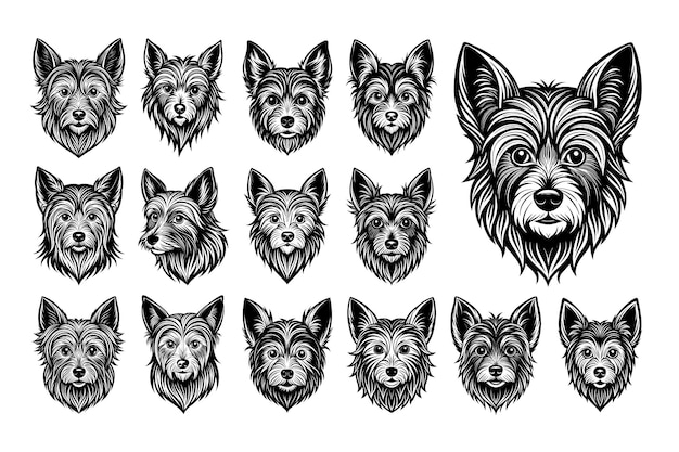 Иллюстрация дизайна головы собаки Йоркширского терьера с передней стороны