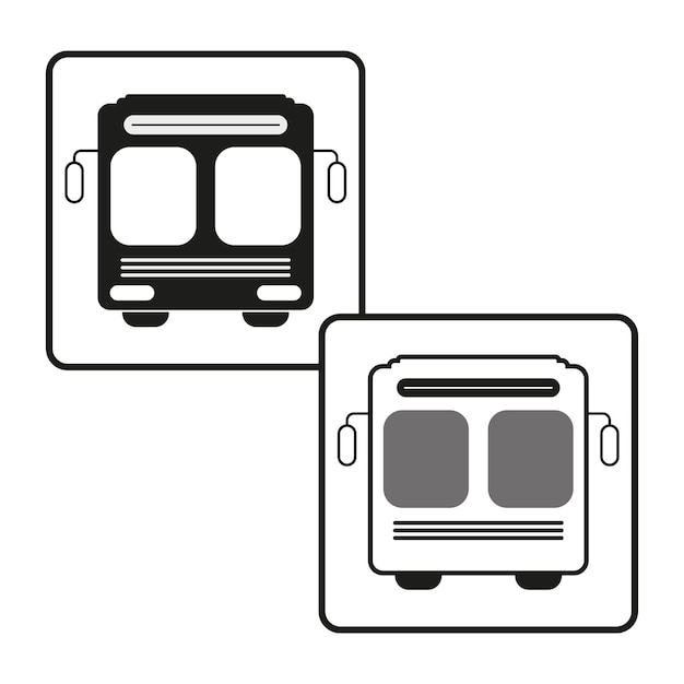 Icone frontali di autobus simboli dei trasporti pubblici contorno del veicolo urbano illustrazione vettoriale eps 10