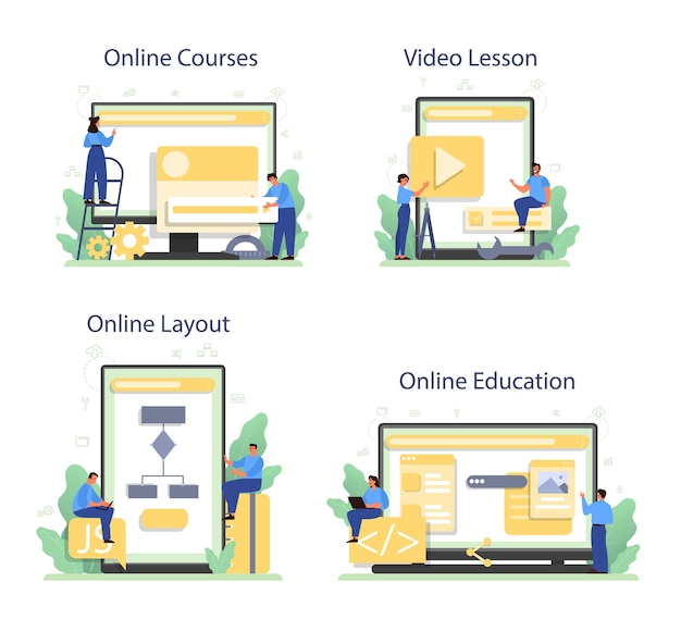 フロントエンド開発者のオンラインサービスまたはプラットフォームセット。