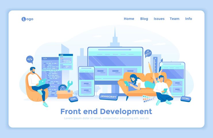 Vector frontend development creating a site layout template the programmer is developing a website ui ux