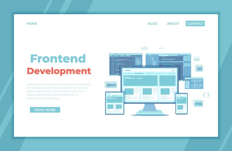 Vector frontend development creating a site layout template website ui ux interface on a monitor screen