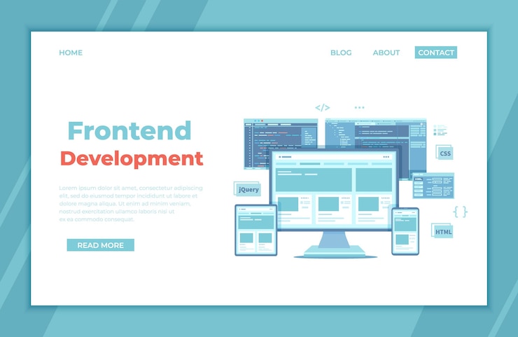 Vector frontend development creating a site layout template website ui ux interface on a monitor screen