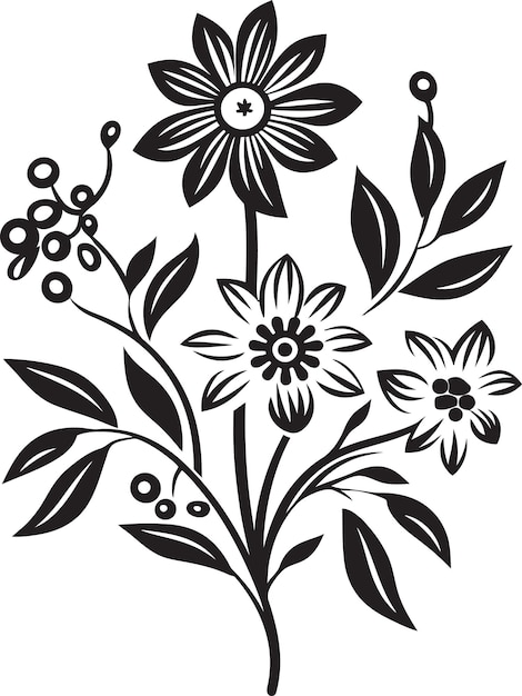 Vector frost kissed flora stylish vector emblem arctic winter blooms black emblematic detail