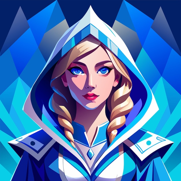 Frost mage woman hand drawn flat stylish cartoon sticker icon concept isolated illustration