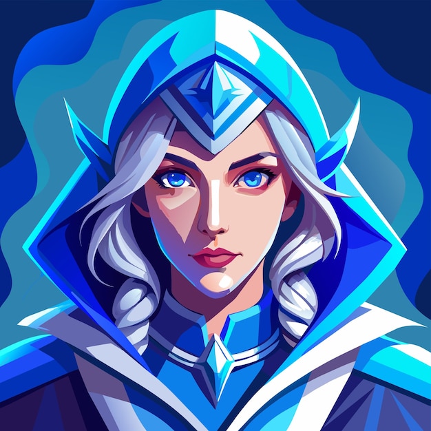 Frost mage woman hand drawn flat stylish cartoon sticker icon concept isolated illustration