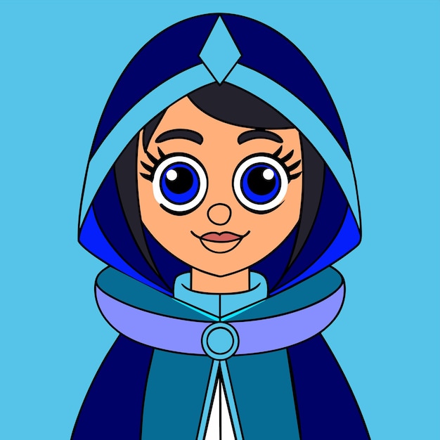 Vector frost mage woman hand drawn flat stylish cartoon sticker icon concept isolated illustration