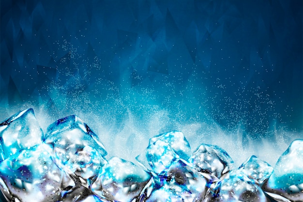 frosty ice cubes background in blue tone