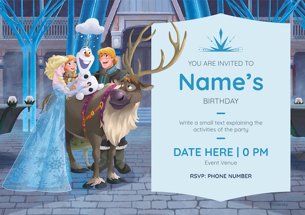 Vector frozen characters birthday invitation