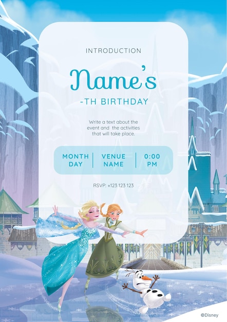 Vector frozen characters party invitation