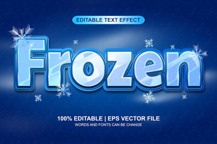 Vector frozen cold editable text effect with snowflake