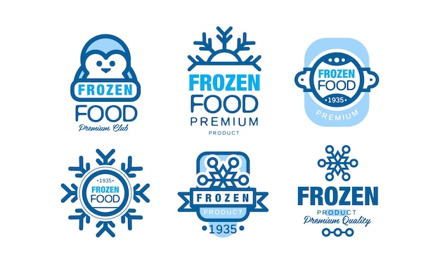 Vector frozen food premium club labels collection quality product blue badges vector illustration