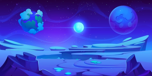 氷の青い宇宙 惑星の風景の背景