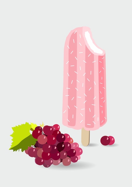 Vector frozen ice cream icon vector illustration with grapes branch pink and violet colors