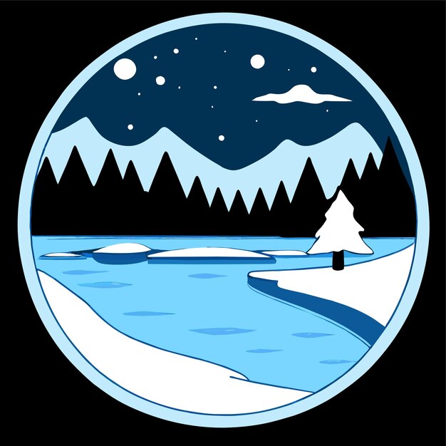 Frozen lake in winter vector illustration