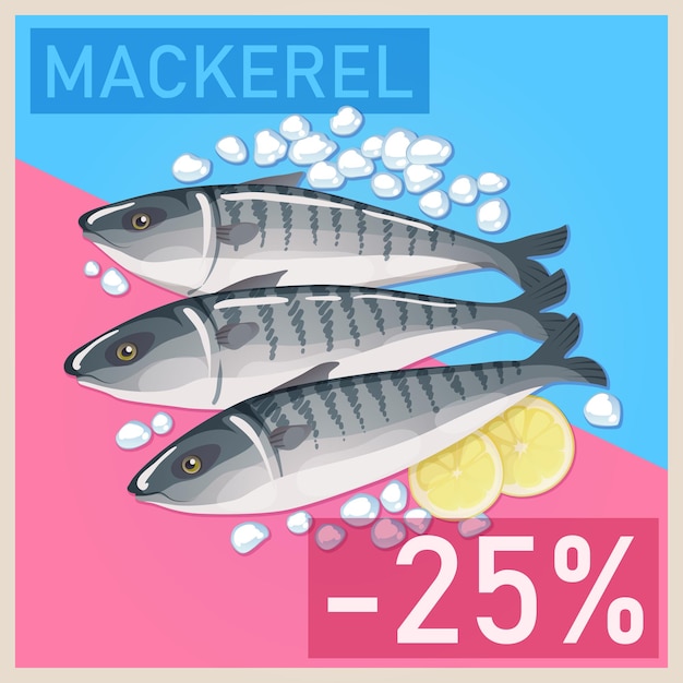 Vettore illustrazione dello sgombro congelato grafico di disegno vettoriale di pesce fresco per la promozione del supermercato