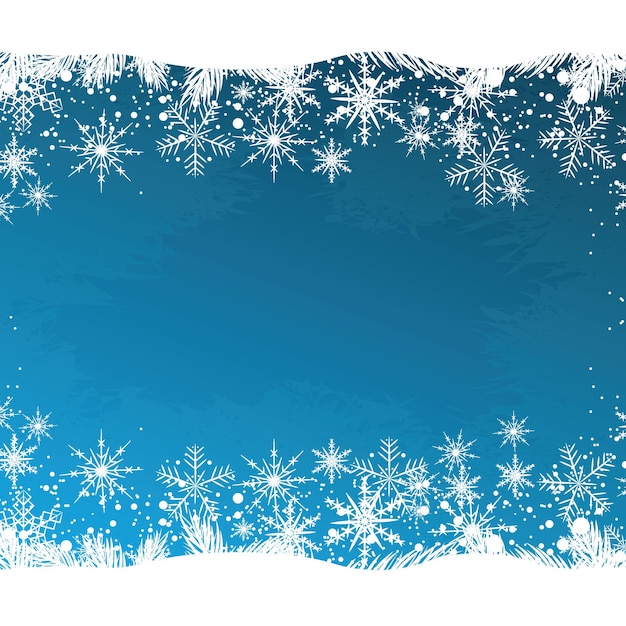 Vector frozen winter blank template with silhouette of pine branches and snowflakes winter holidays