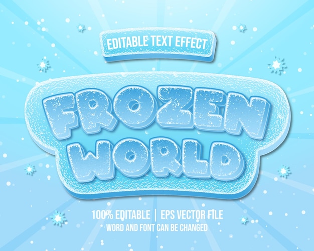 Frozen world 3d editable text effect premium vector