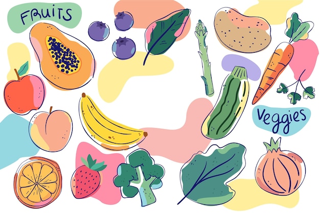 ベクトル 果物と野菜の背景スタイル