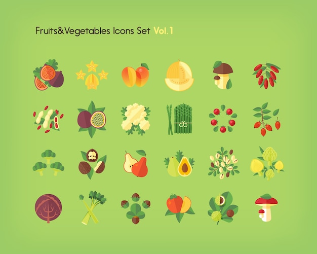 과일 및 야채 아이콘을 설정합니다. 삽화.