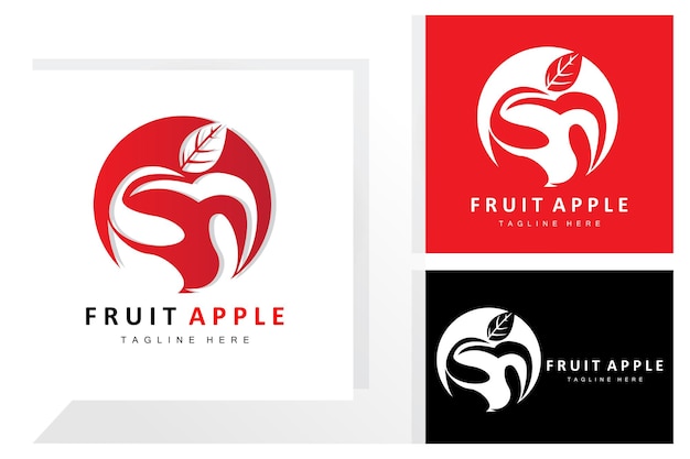 fruit apple logo design red fruit vector with abstract style product brand label illustration